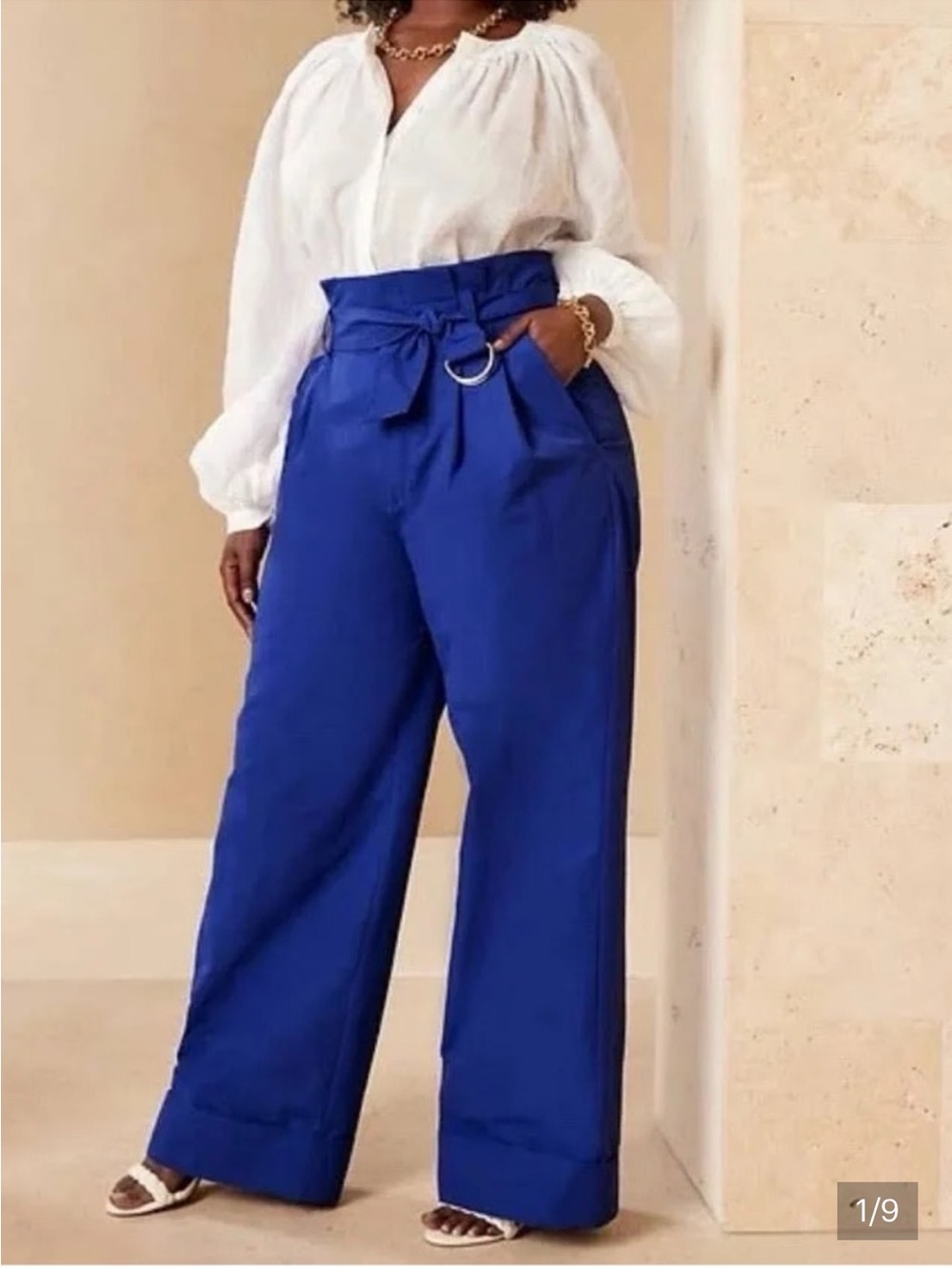 Banana Republic High-Waist Cobalt Blue Wide-Leg Paper Bag Pants Size 4